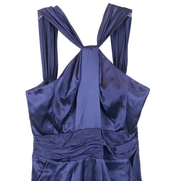 NWT Womens Size 12 David's Bridal Lapis Y Neck Charmeuse Dress with Bubble Hem - Picture 3 of 4